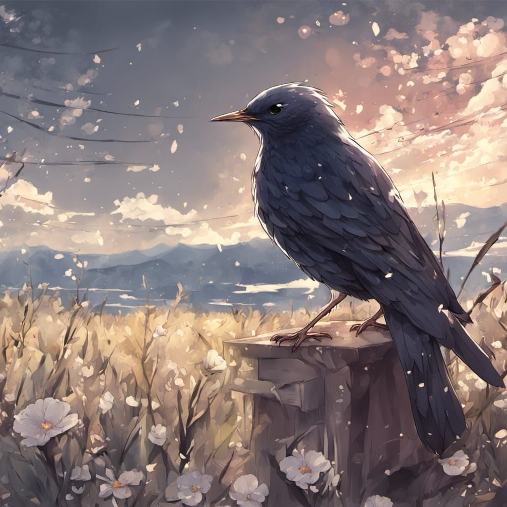 Anime Style Starling Bird Illustration