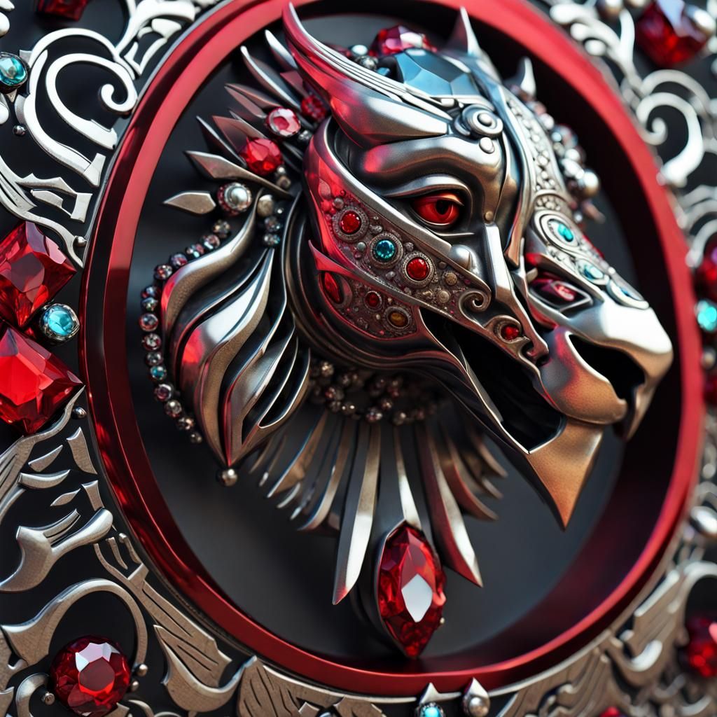 Renaissance Griffin Metalwork with Silver and Crimson Inks