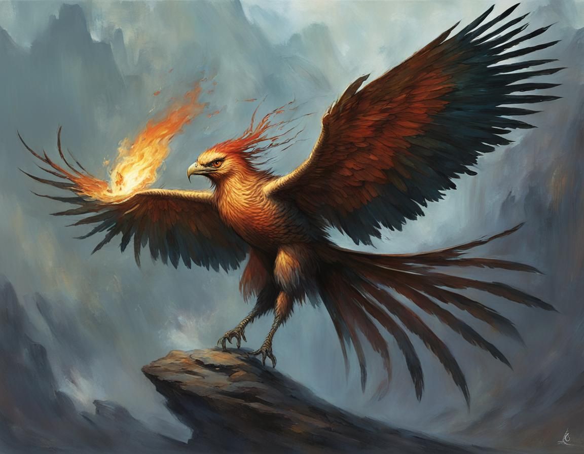 Fiery Angka Bird in Dark Fantasy Style