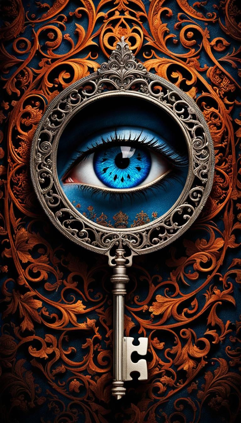 Blue-Eyed Key: Surreal Organicpunk Dreamscape in Watercolor