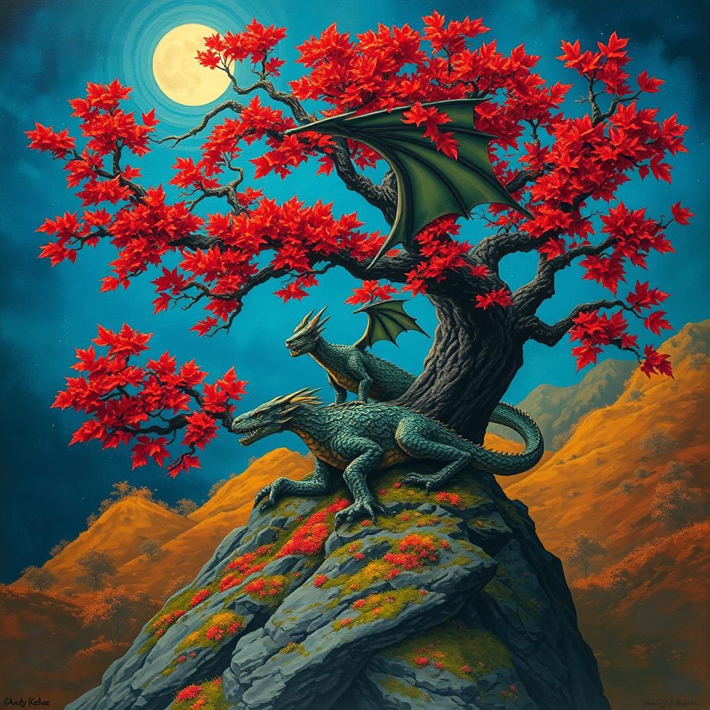 Autumn Dragon in Surreal Mountain Landscape