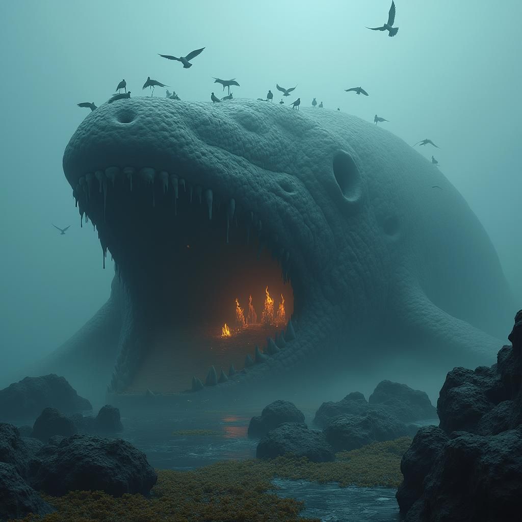 Colossal Whale Carcass in Biomechanical Landscape