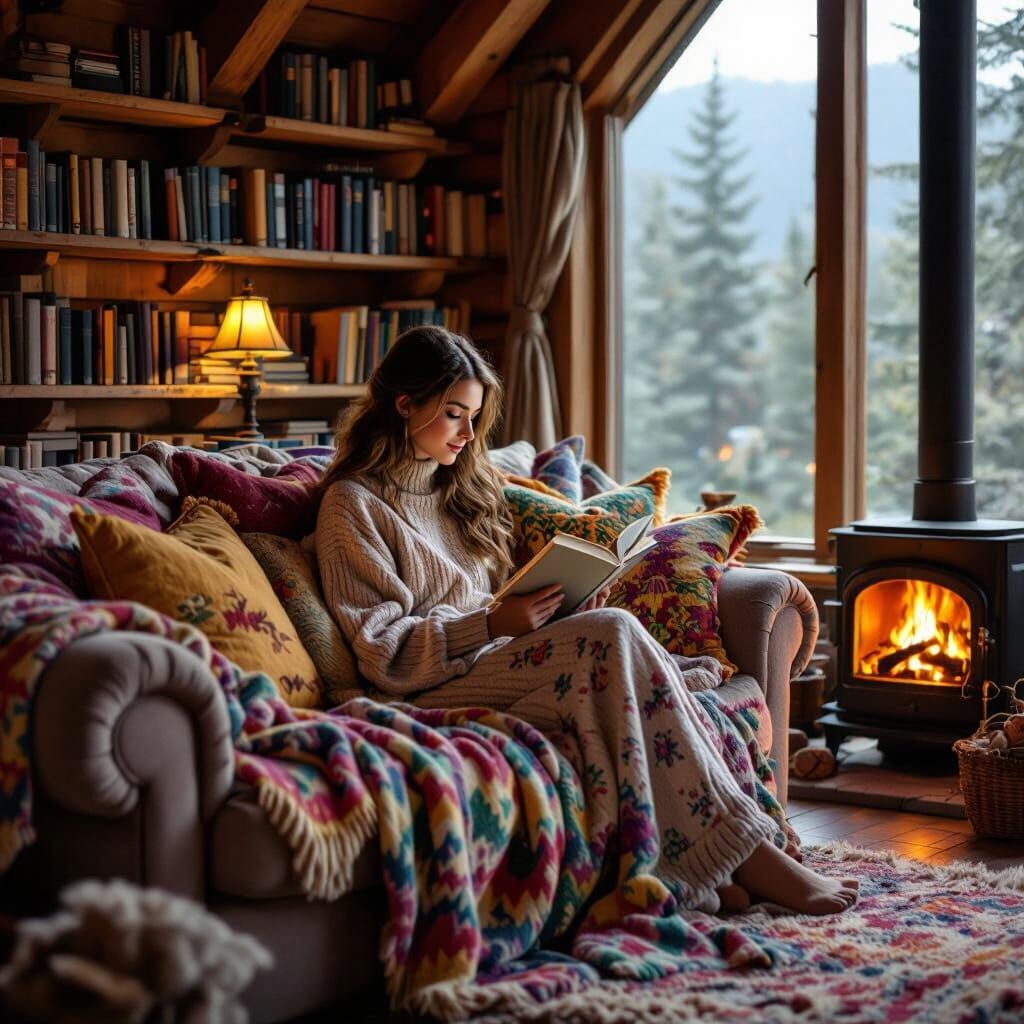 Cozy Cabin Reading Scene: Beatrix Potter Style