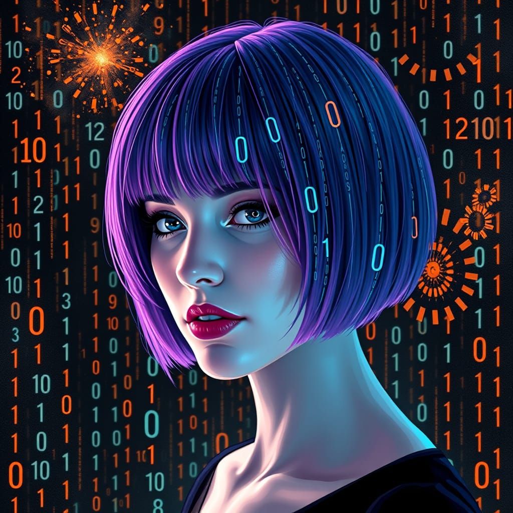 Matrix Woman Formed From Binary Code