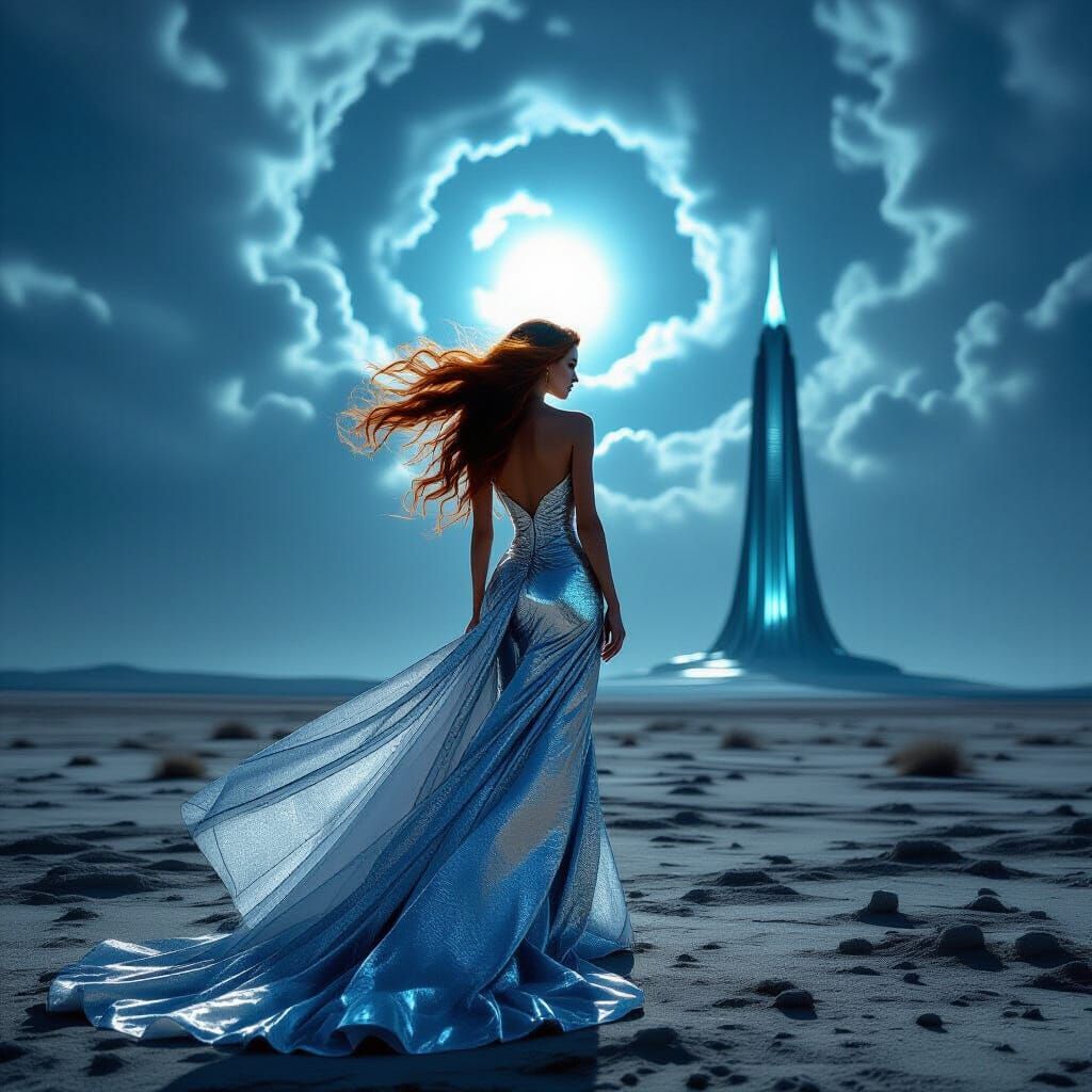 Retro-Futuristic Supermodel in Chrome Gown