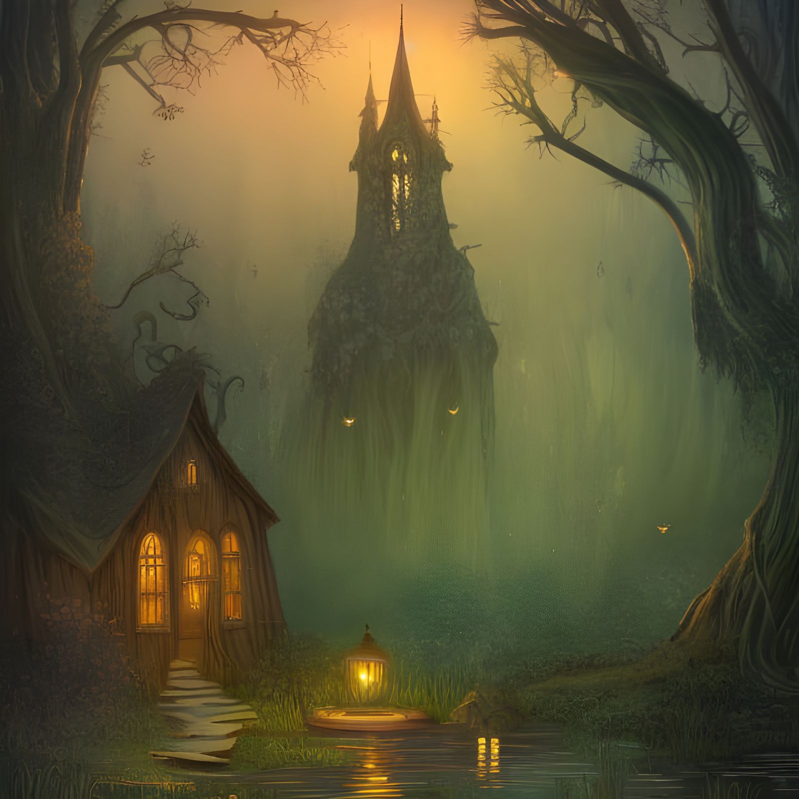 Magical Swamp Witch Shack in Rococo Illustration