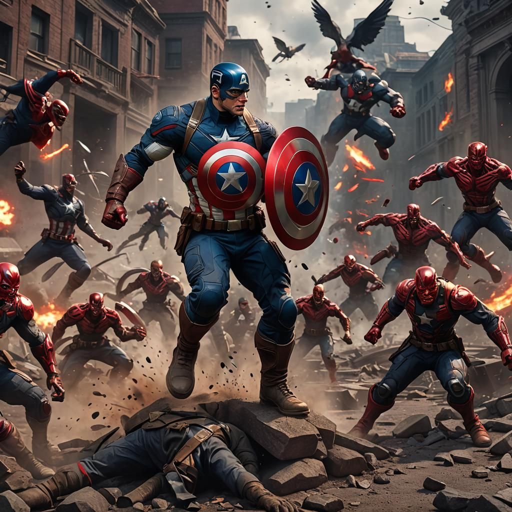 Captain America Battles Demons: Detailed Matte Painting
