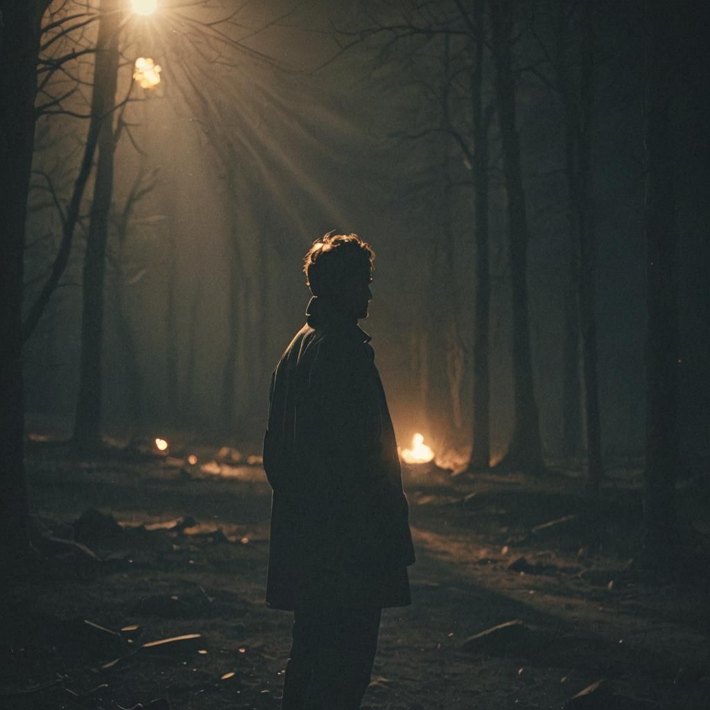 Figure in Darkness: Cinematic Film Still