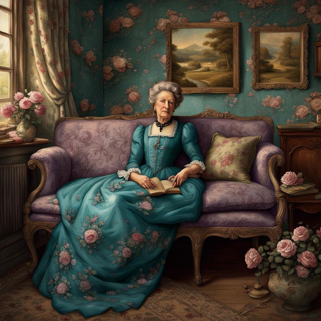 Older Beauty Reclines in Countryside Inn