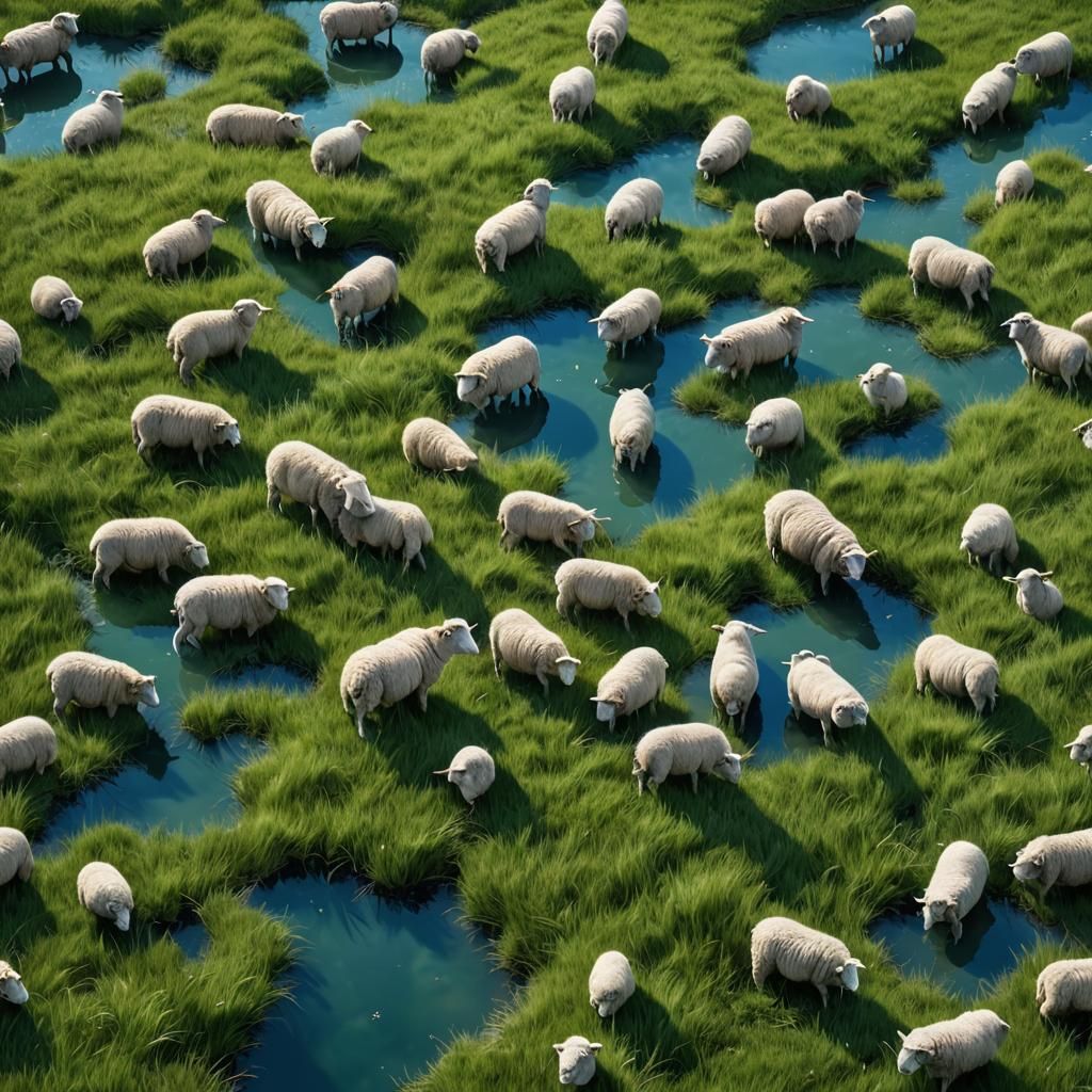 Fluffy Sheep in Green Pasture: Matte Painting