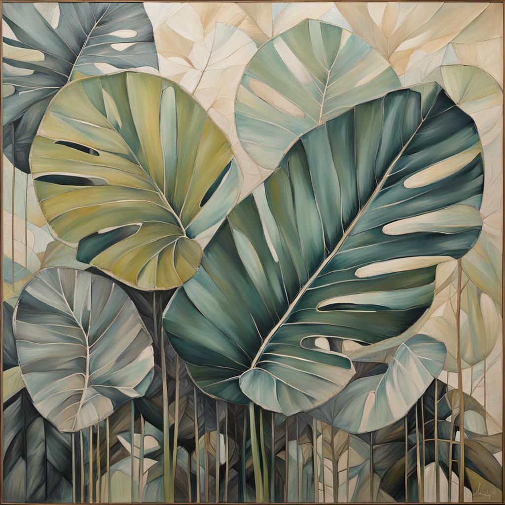 Soft Tropical Botanic in Dark Acrylic