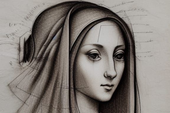 Da Vinci Style Technical Sketch of Woman