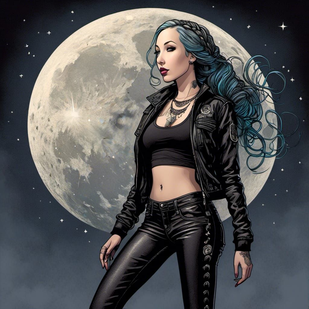 Fantasy Woman with Moon Tattoo Illustration