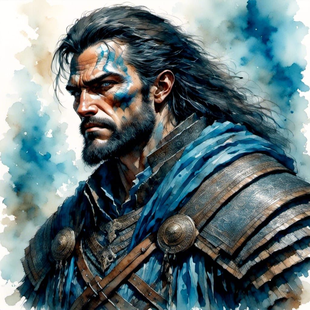 Blue Half-Orc Paladin in Swords-n-Sorcery Style