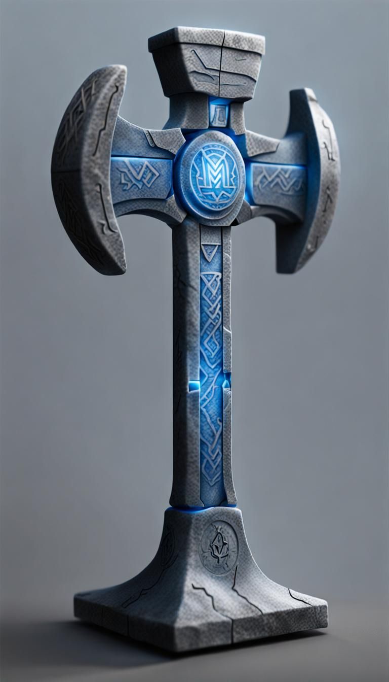 Realistic Warhammer with Glowing Runes and Energy