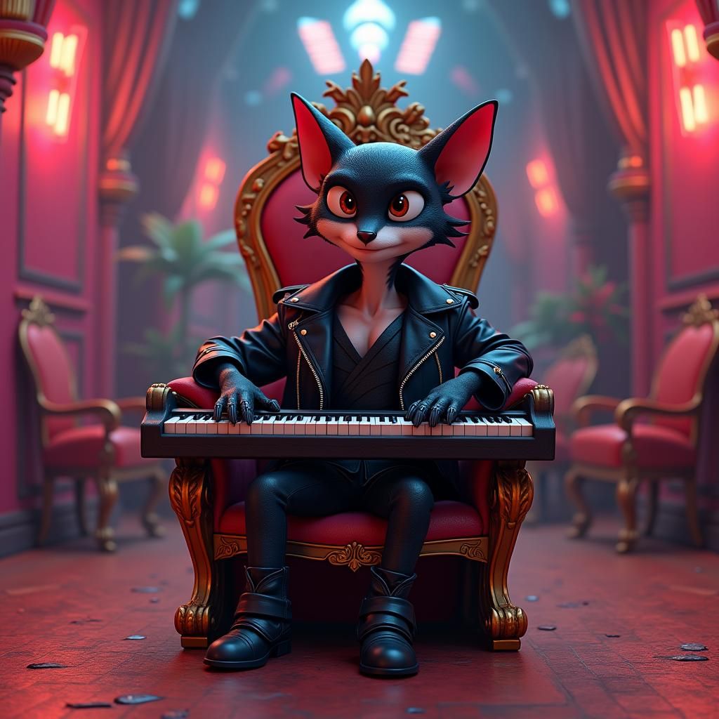 Cartoon Piano King in a Fantasy Music Hall