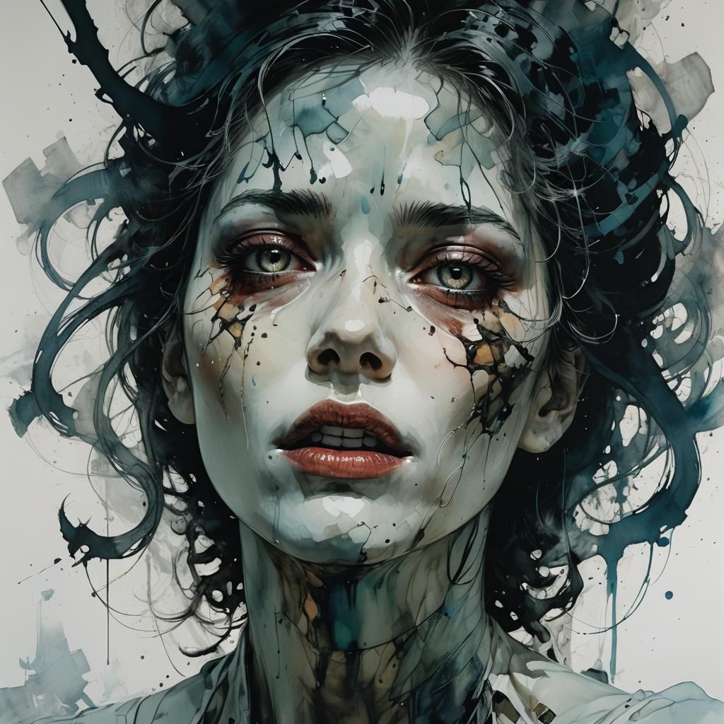 Woman's Face with Open Mouth in Surrealist Style