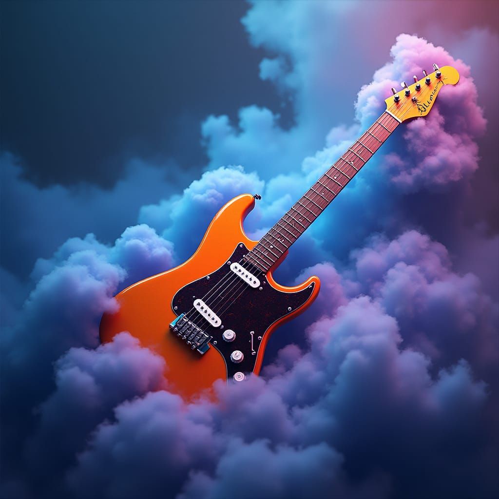 Mystical Guitar Dreamscape in Detailed Matte Painting Style