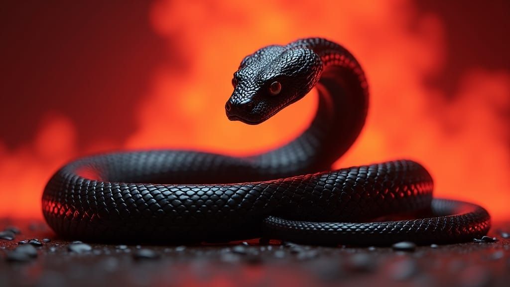 Majestic Black Serpent in Hyper-Realistic Red Environment