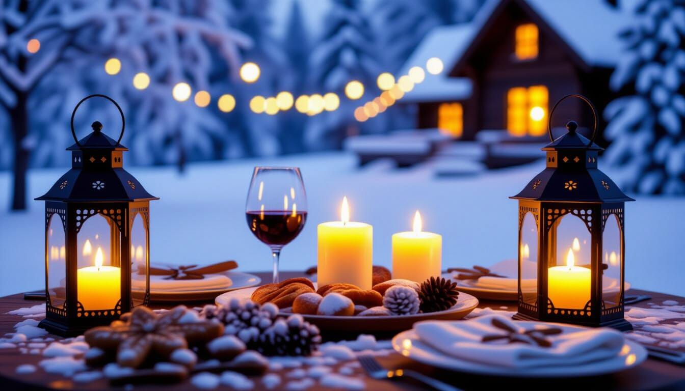 Winter Feast with Glowing Lanterns on Candlelight Eve