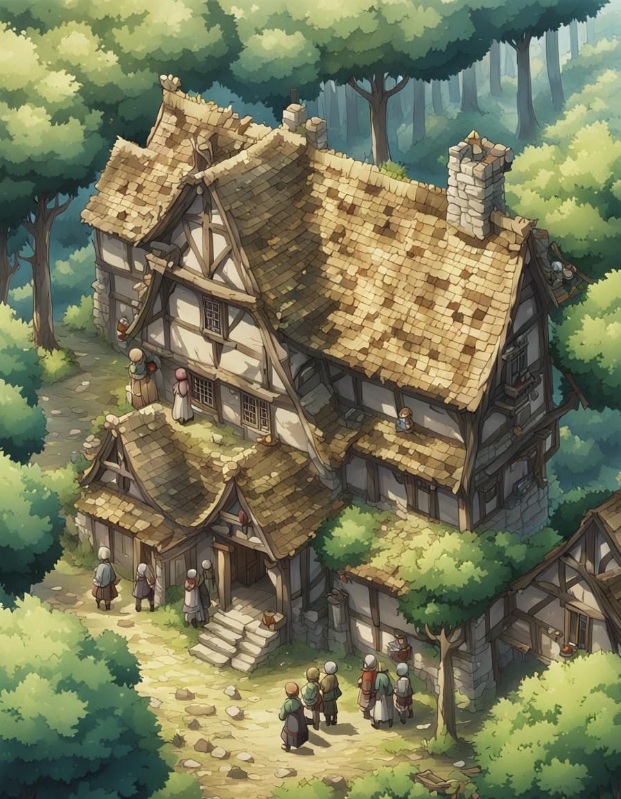 Middle Ages Foresters Cutting Trees in Anime Style