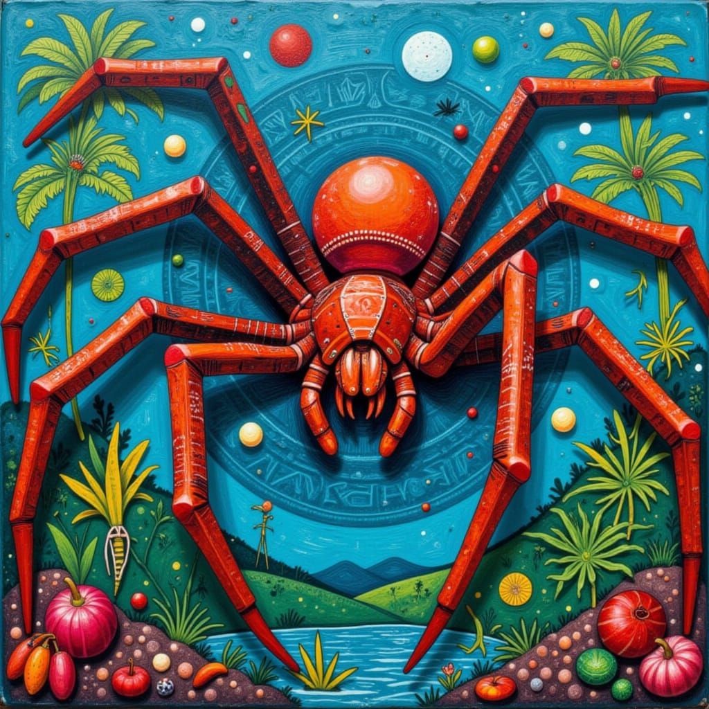 Vibrant Spider with Embossed Designs in Bright Colors