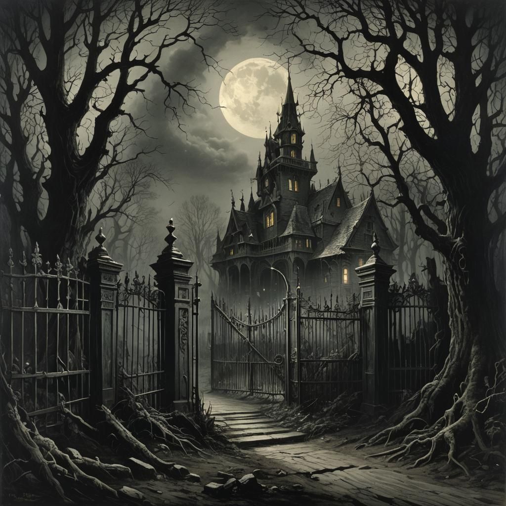 Haunted House, Dark Forest, and Moonlight