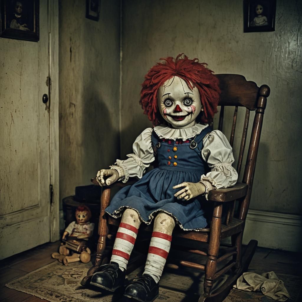 Eerie Raggedy Ann Doll in Dark Fantasy Setting