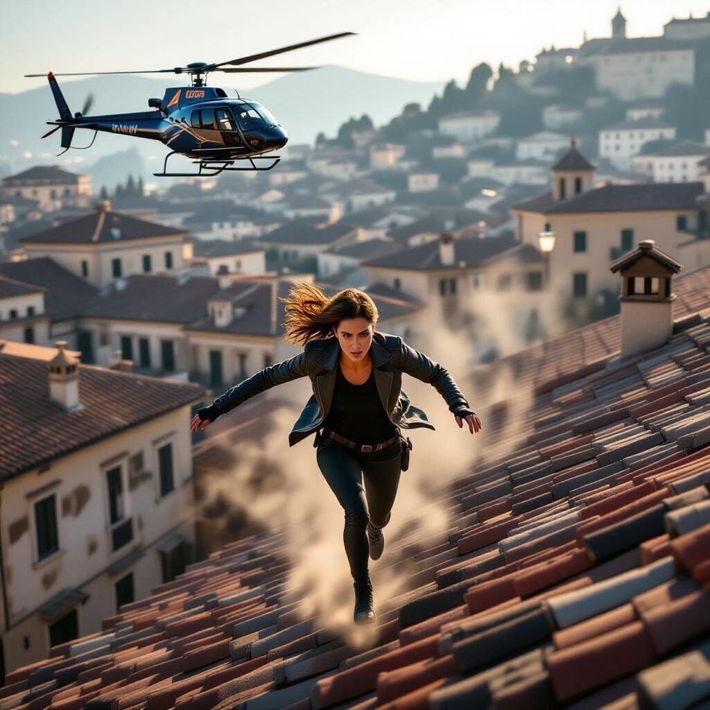 Secret Agent's Rooftop Chase in Old Europe