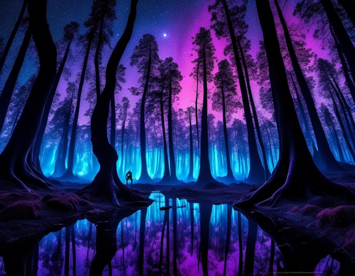 Magical Bioluminescent Alien Forest at Night