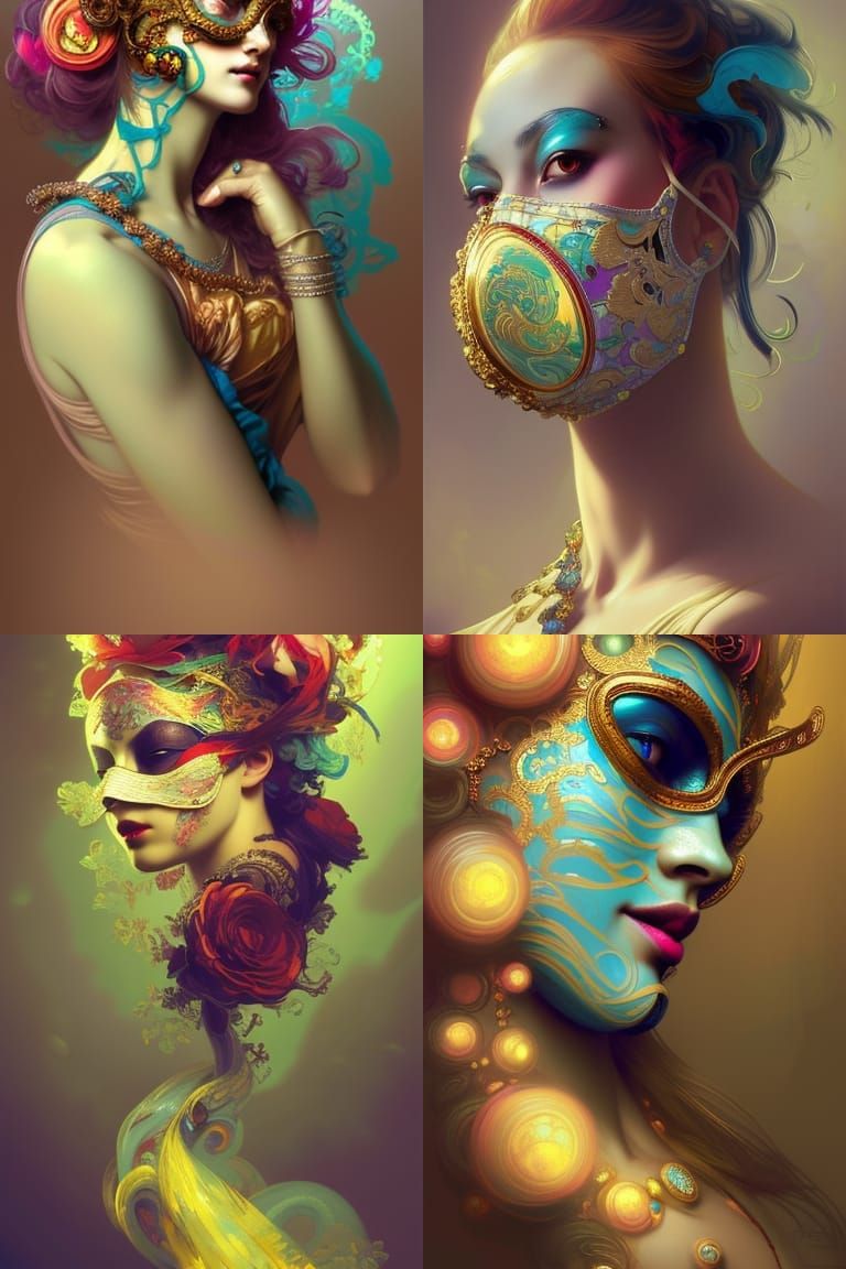 Rococo Woman in Glass Venetian Mask Portrait