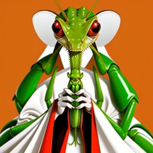 Anthropomorphic Praying Mantis Queen with Head