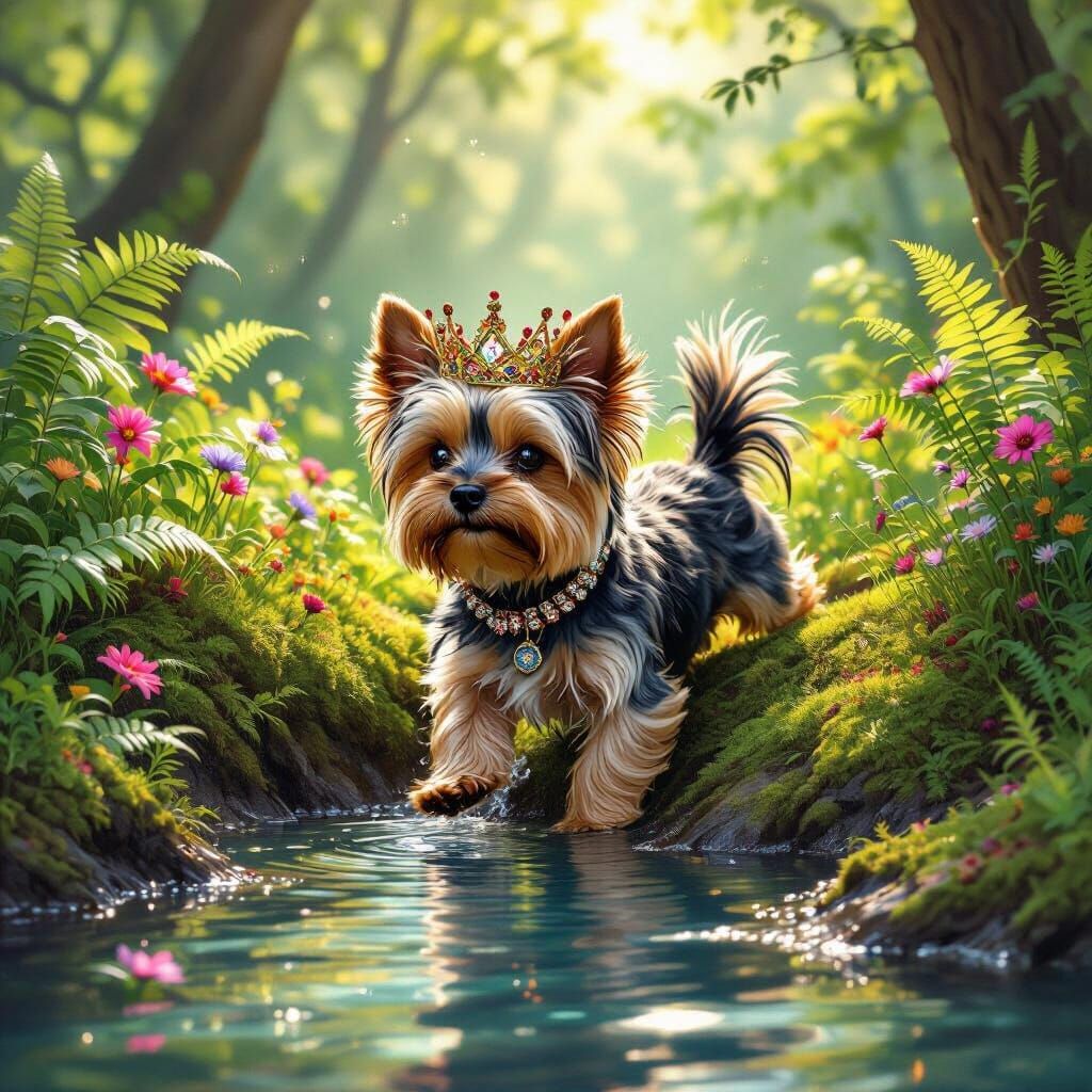 Yorkie's Playful Slide: A Matte Painting