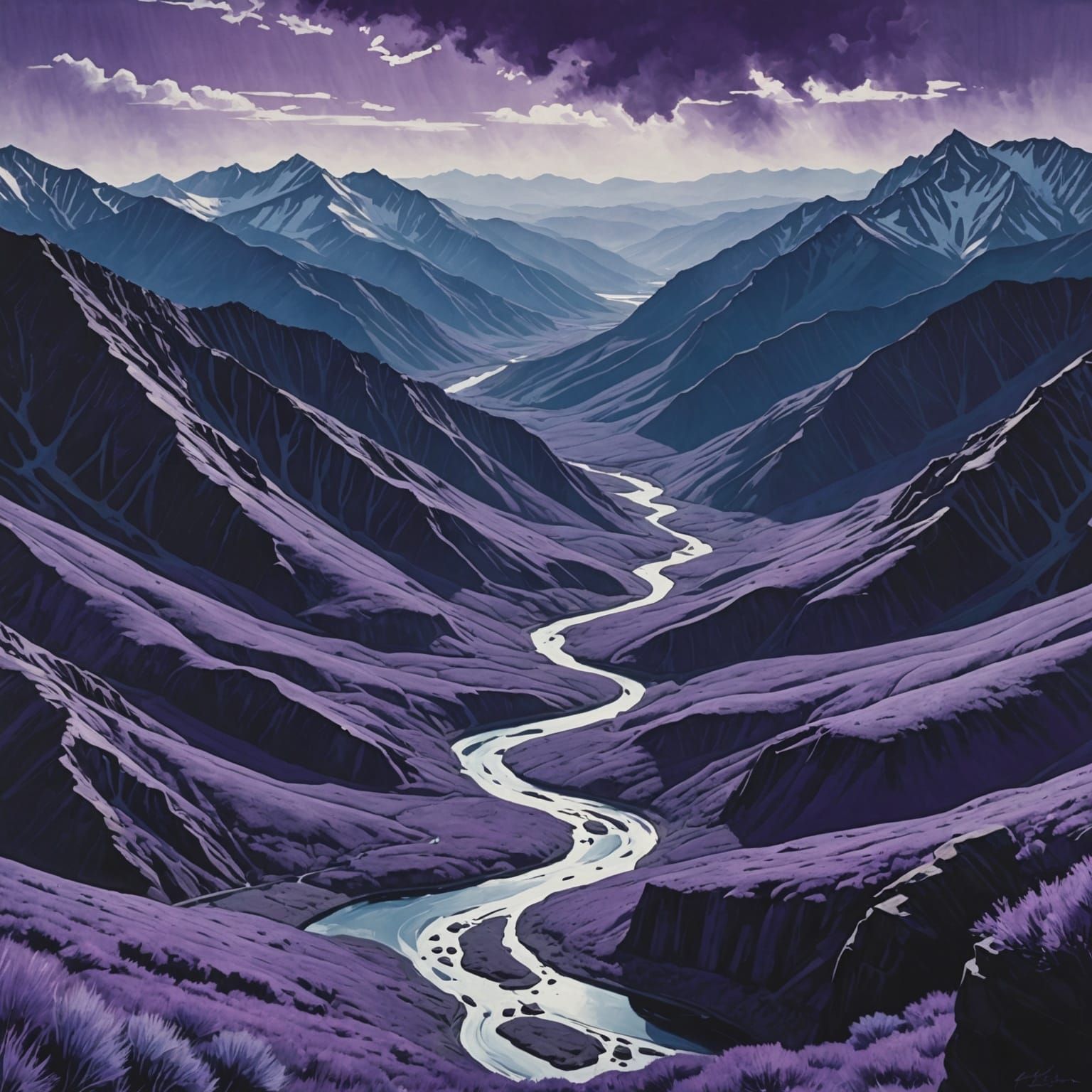 Monochromatic Purple Colorado Landscape in Abstract Style