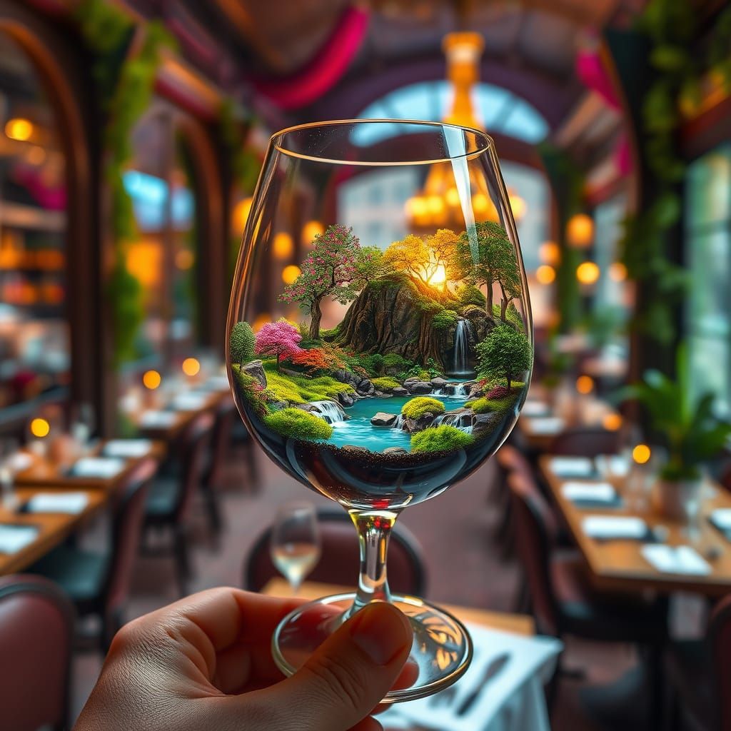 Miniature Forest Ecosystem Inside Wine Glass
