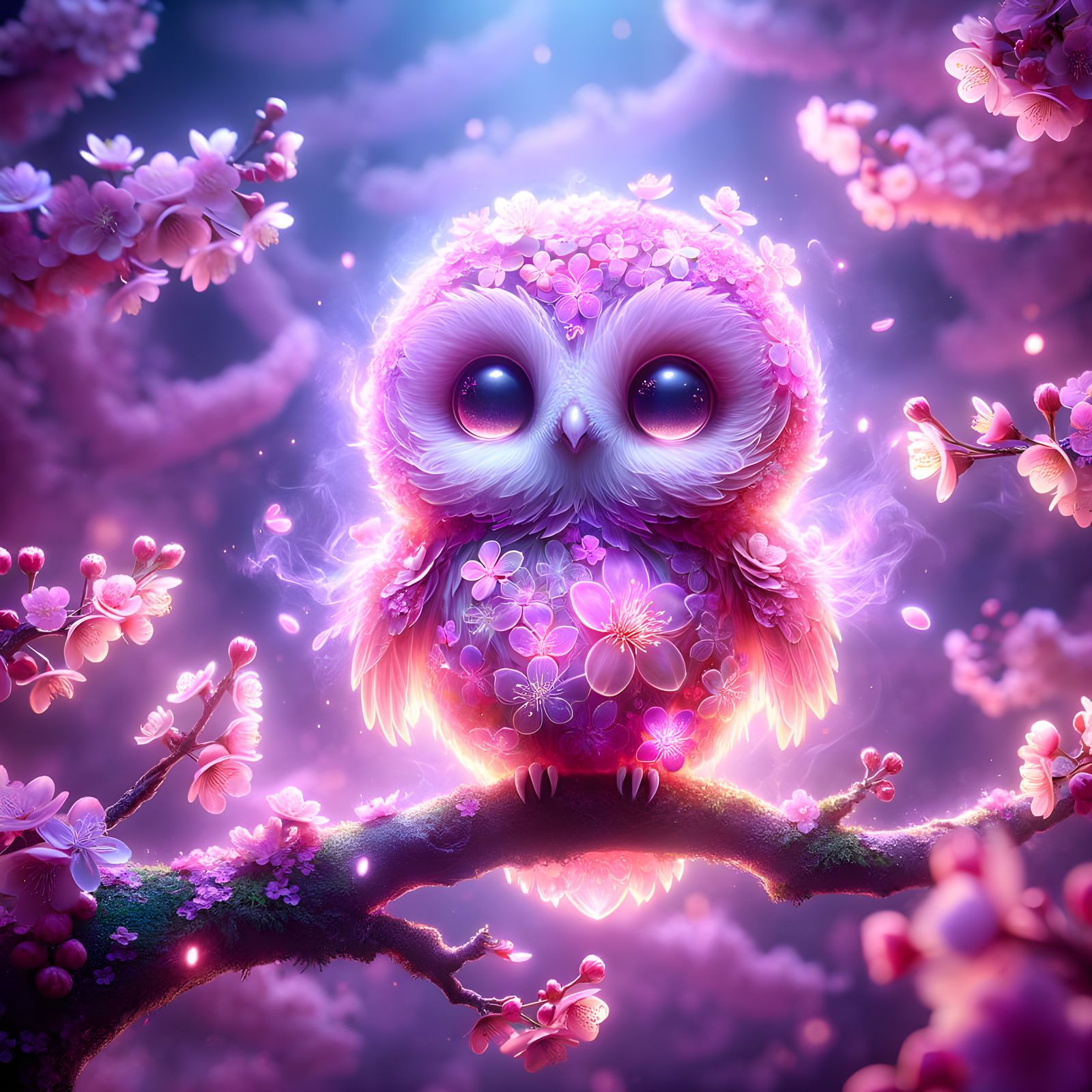 Sakura Chibi Owl in Enchanted Forest
