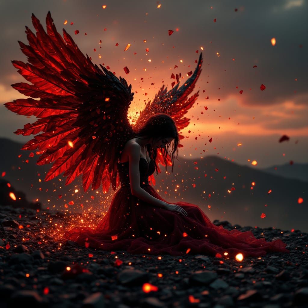 Fallen Angel in Twilight with Crystal Wings