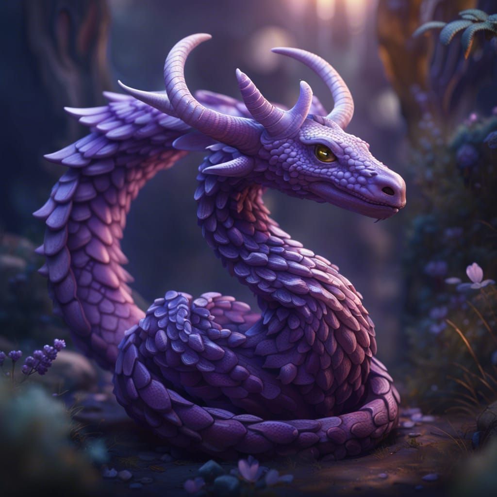 Fantasy Hybrid Snake with Dragon Wings and Deer Horns