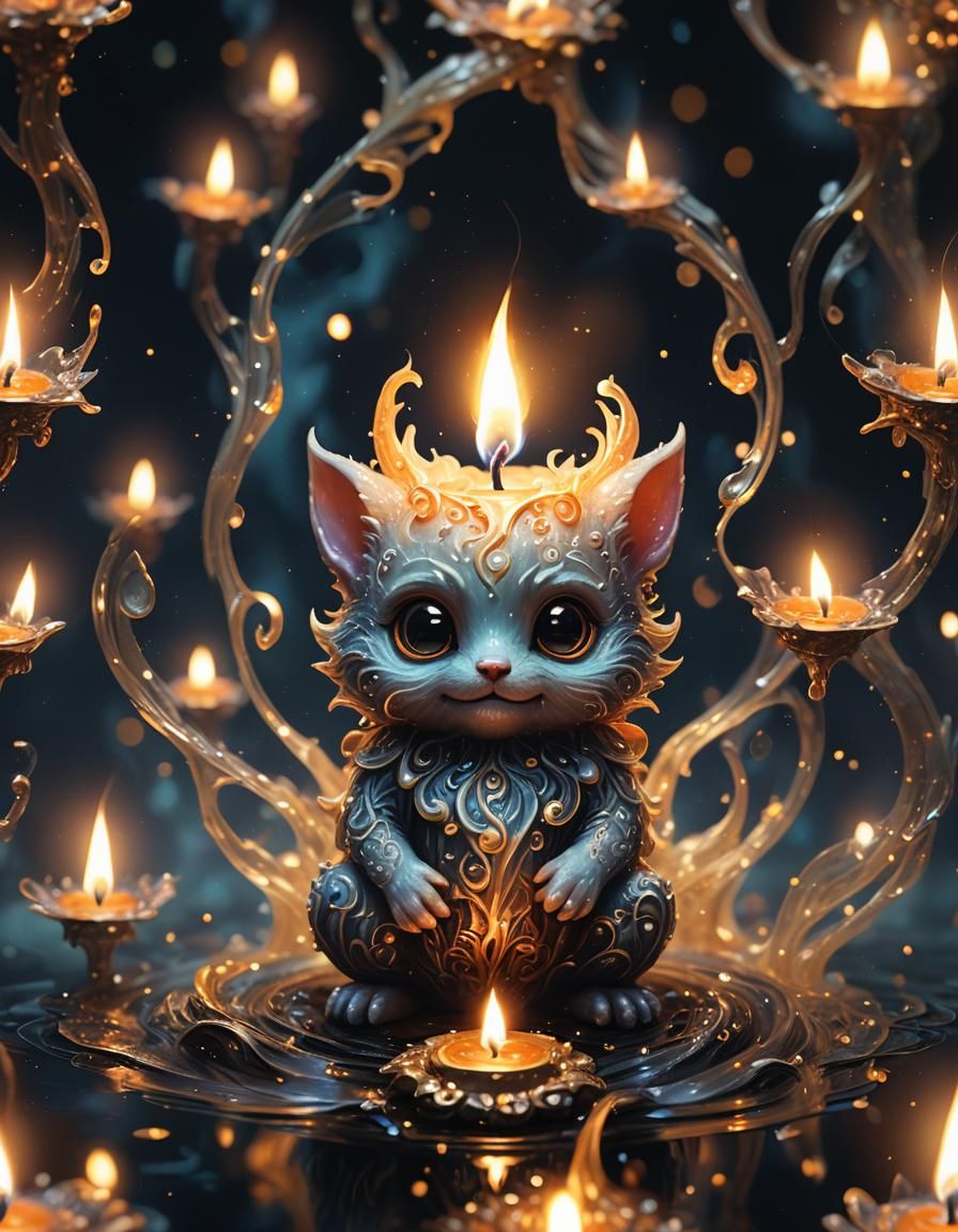 Cute Candle Creature with Swirling Flames