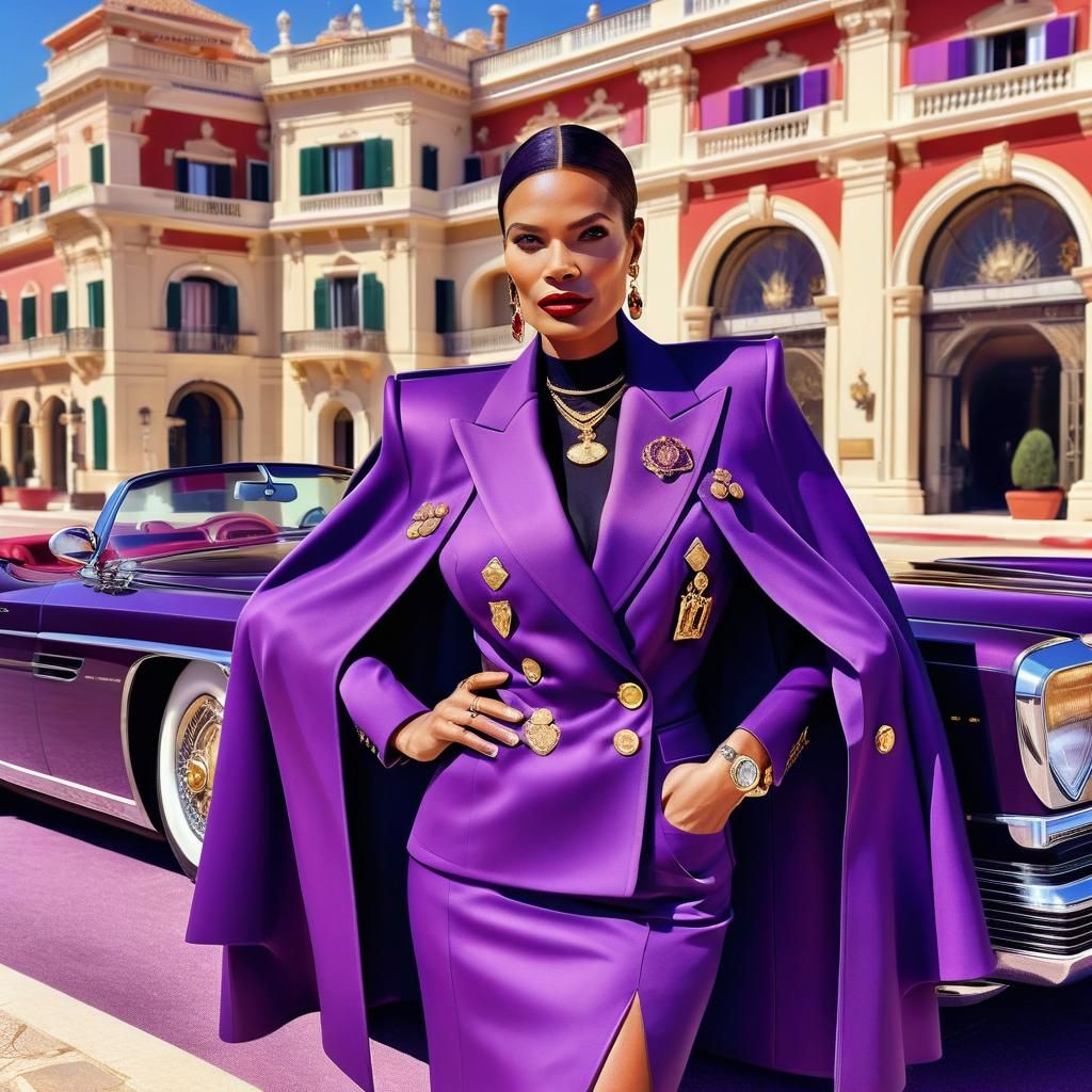 Old Money Princess in Purple Attire, Digital Illustration