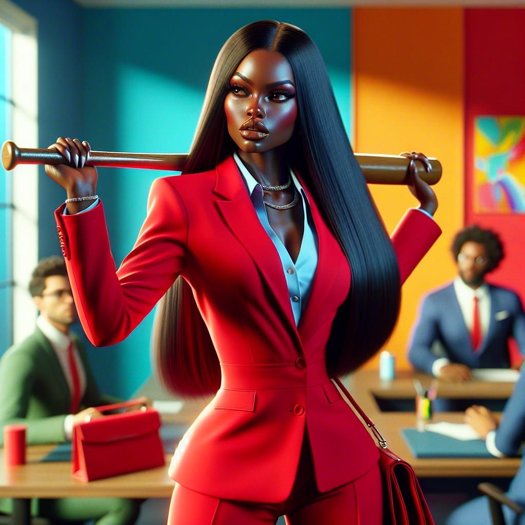 Hyperrealistic Concept Art of Black Woman in Red Suit