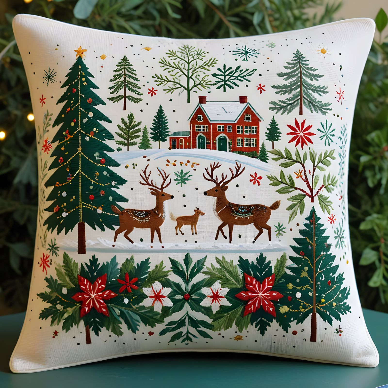 Whimsical Green and White Christmas Embroidery