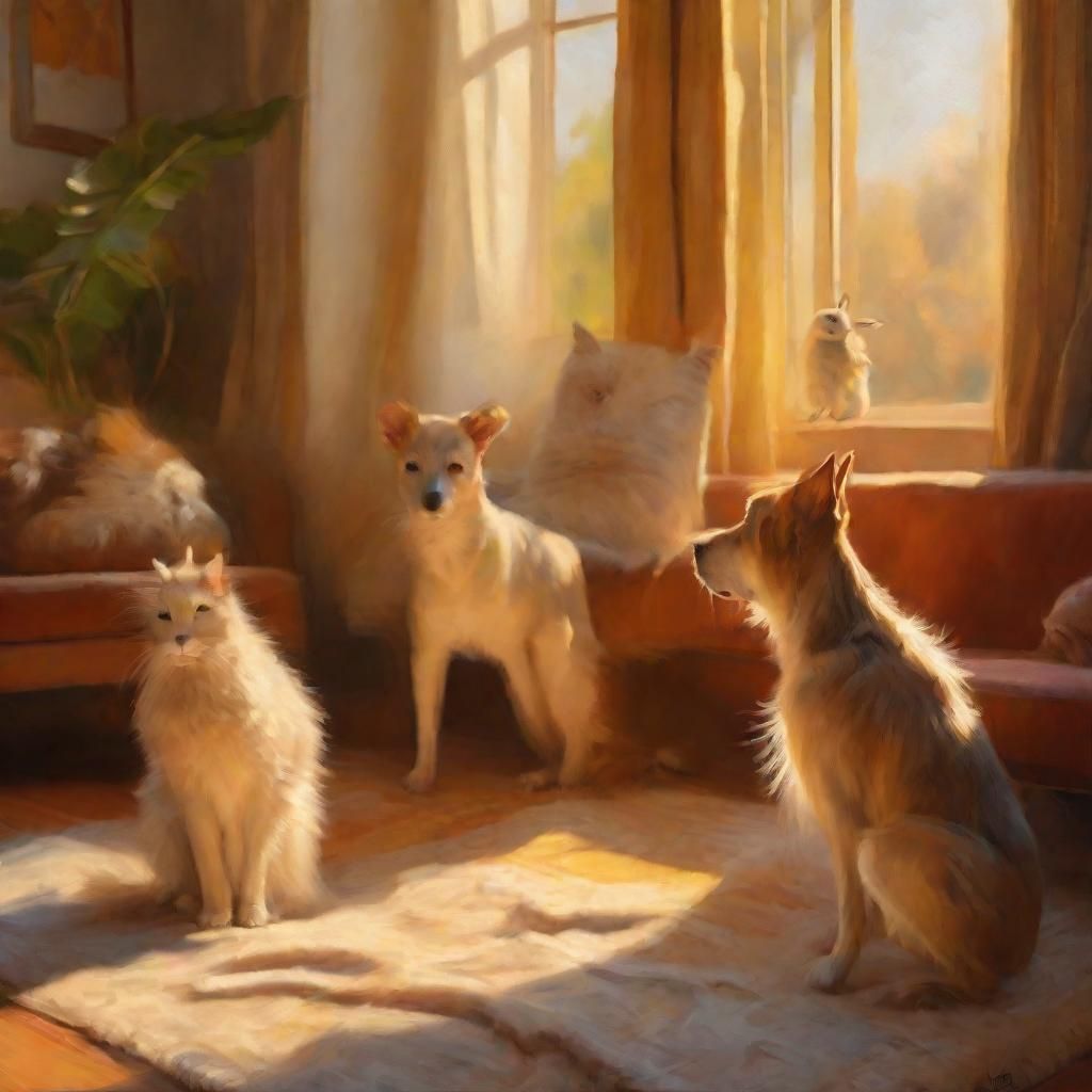 Whimsical Pets Portrait in Oil Painting Style