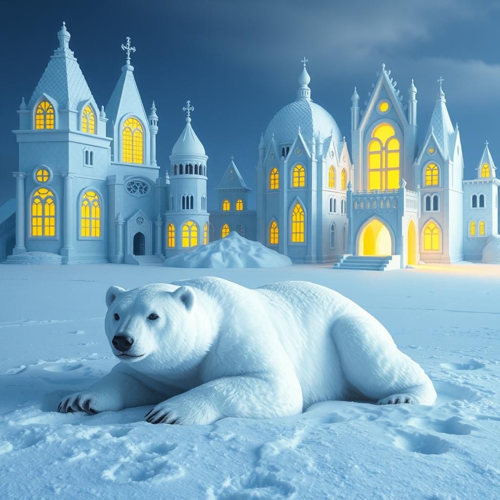 Snow Bear Sculpture in Winter Palace Scene