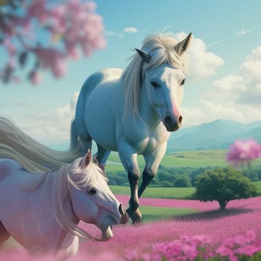 Happy Ponies Playing in a Sunny Meadow