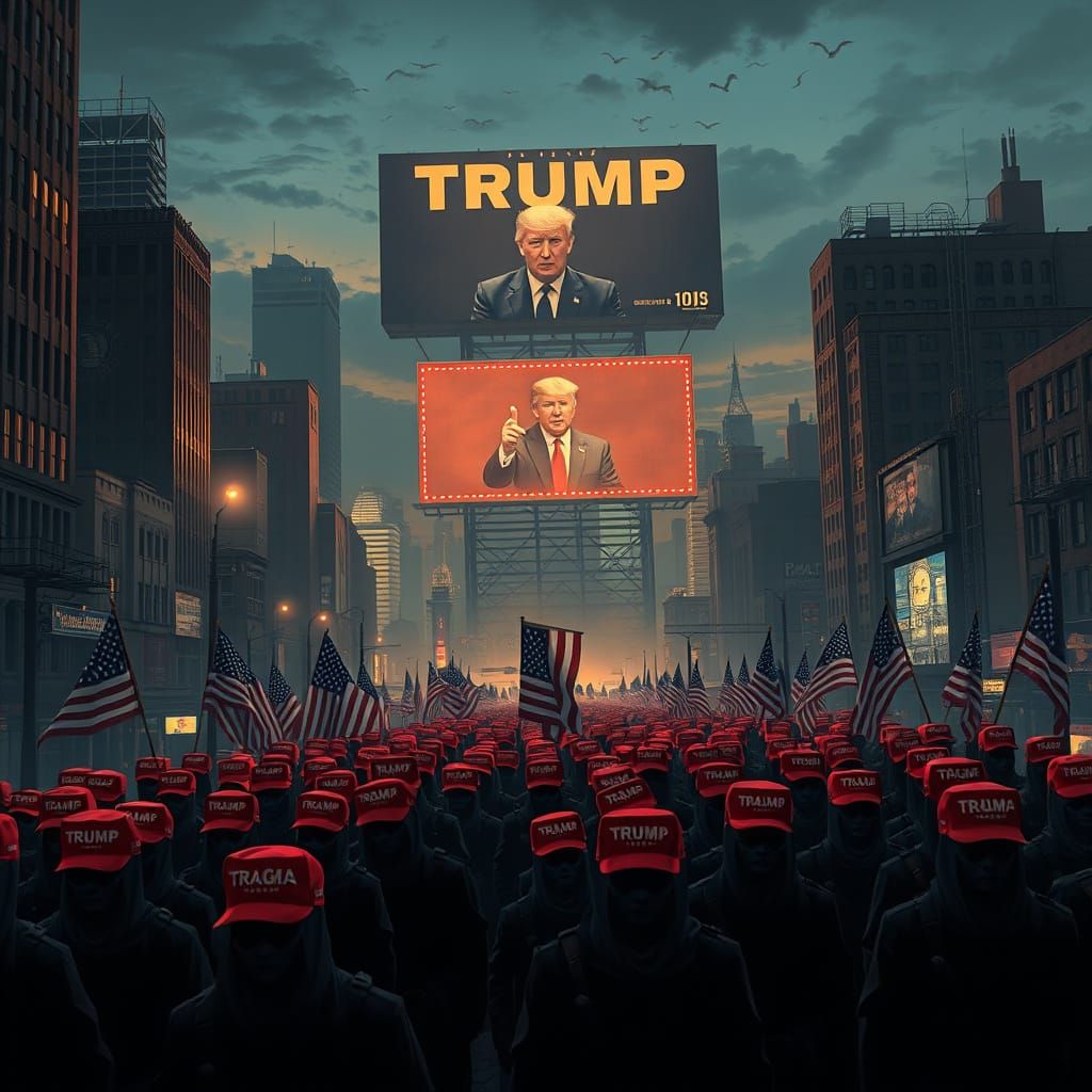 Fascist America Unveiled: A Dystopian Cityscape at Dusk