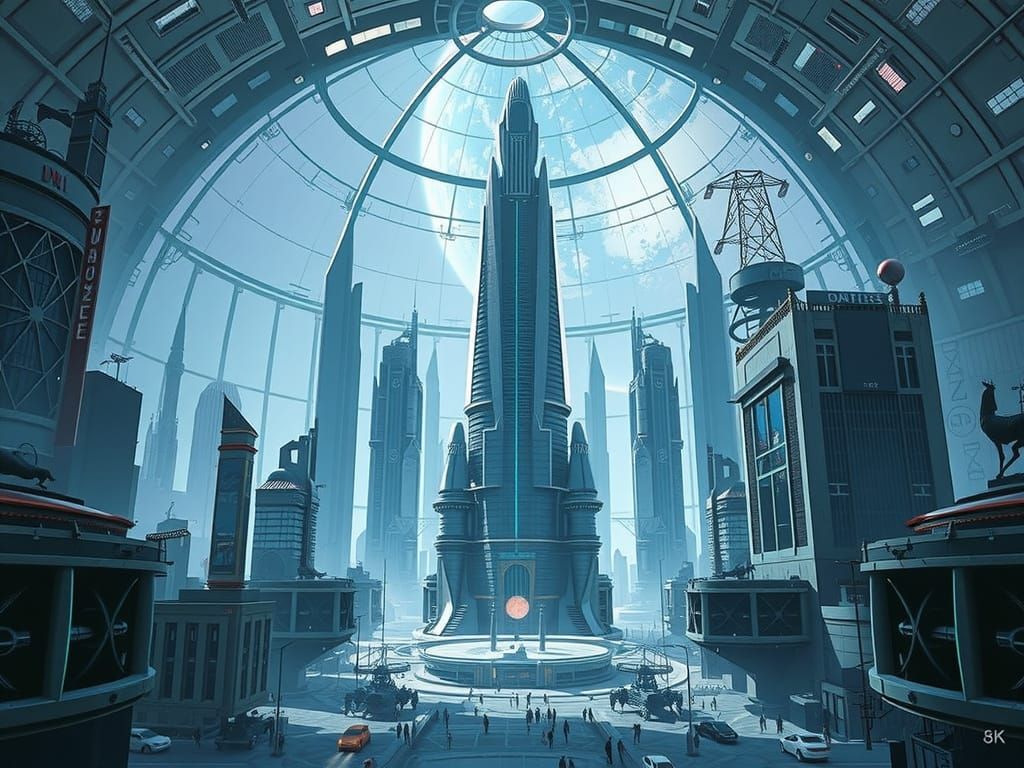 Moonbase Cityscape with Earth View: Digital Illustration