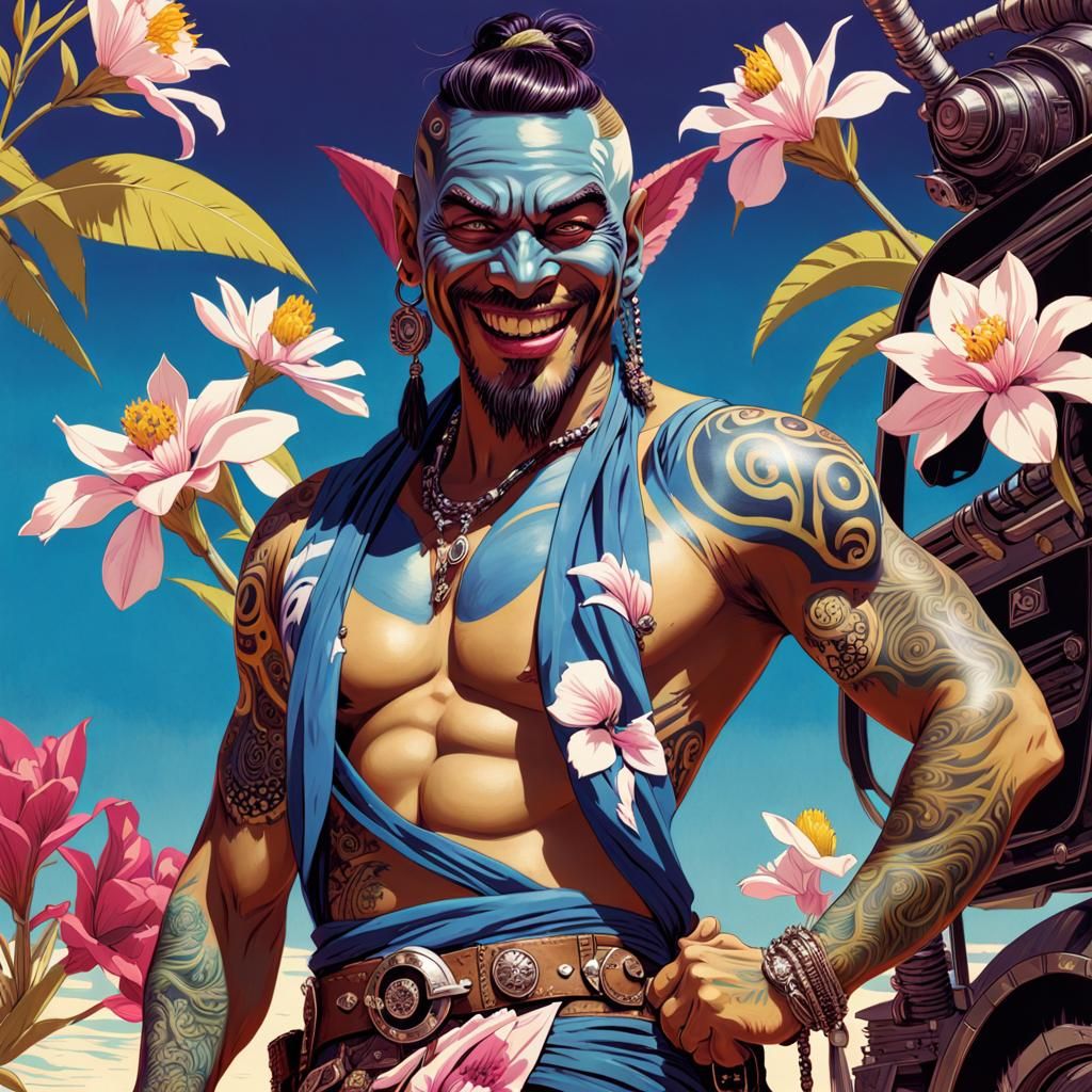 Maori Goblin Warlock Pirate in Maximalist Style