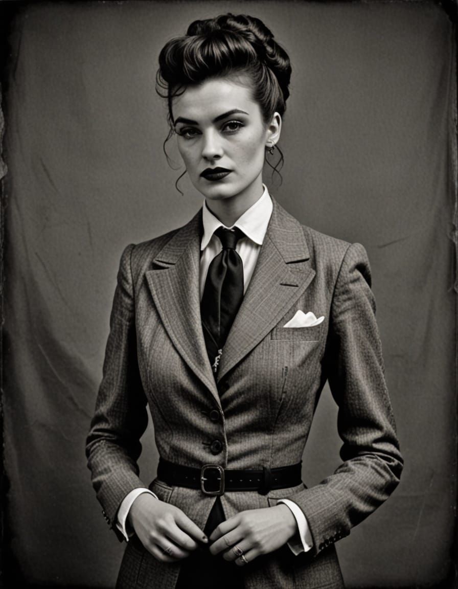 Neo-Edwardian Teddy Girl Portrait in Rockabilly Style