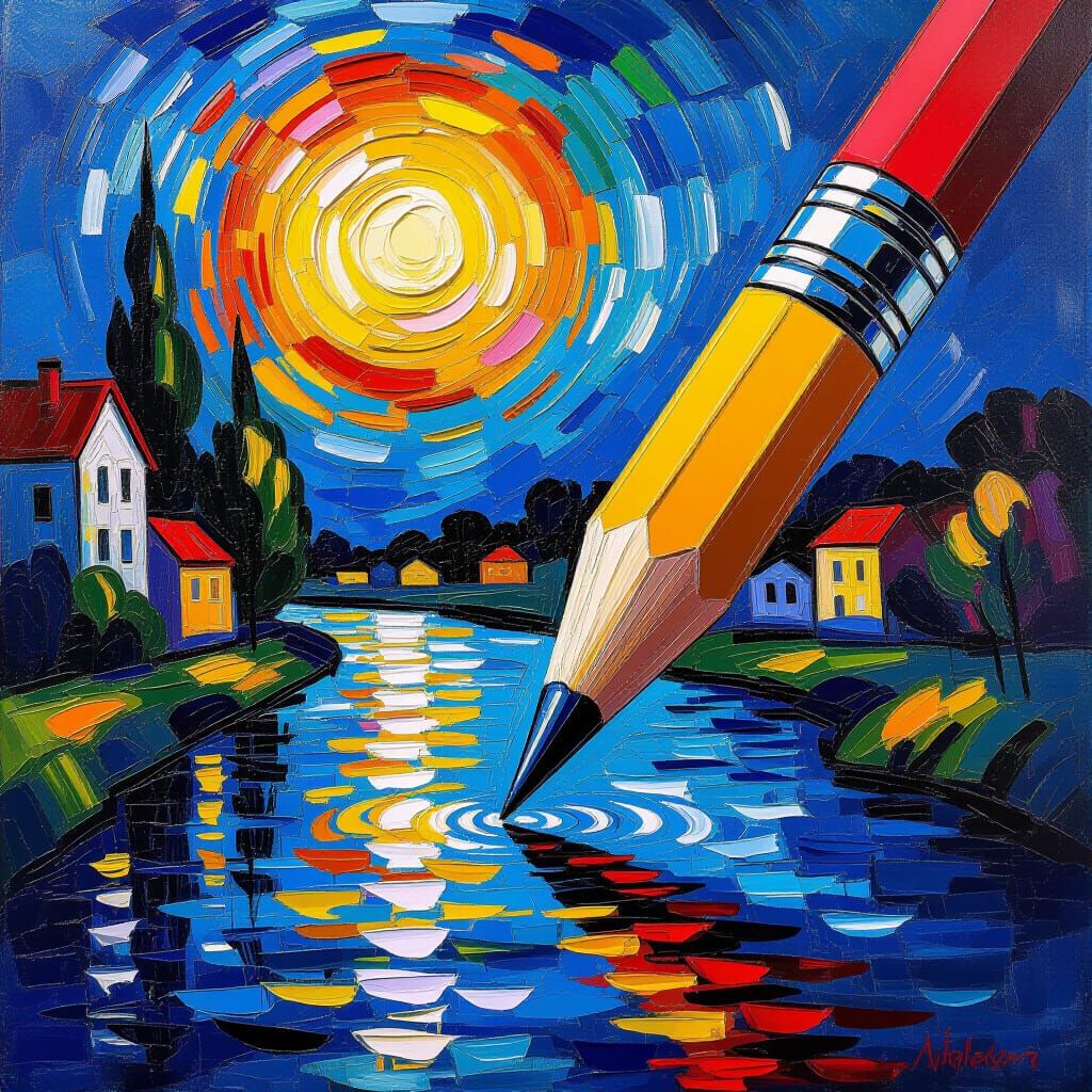 Surreal River from Pencil as Oil Painting